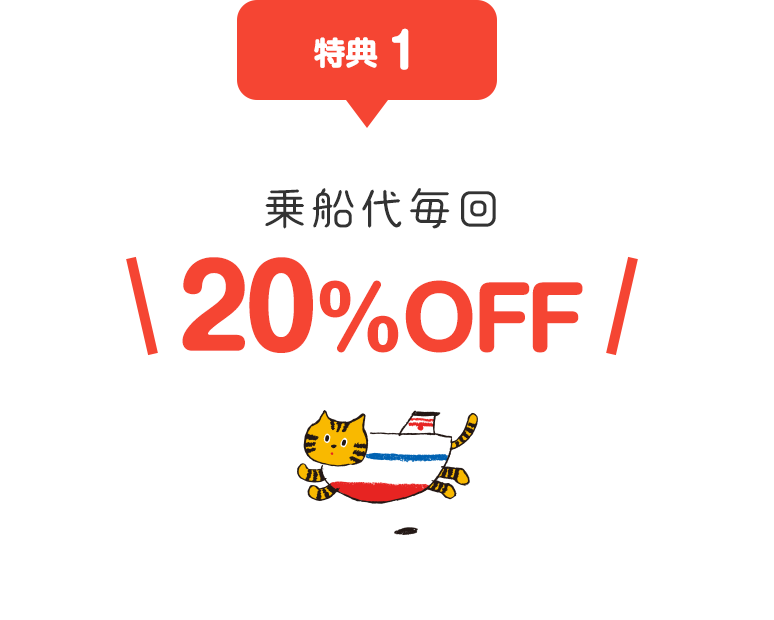 特典1：乗船代毎回20%OFF